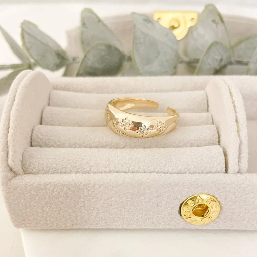 925 Sterling Silver Moon & Star Ring Gold Ring Band Celestial Ring Moon Ring - Picture 8 of 8